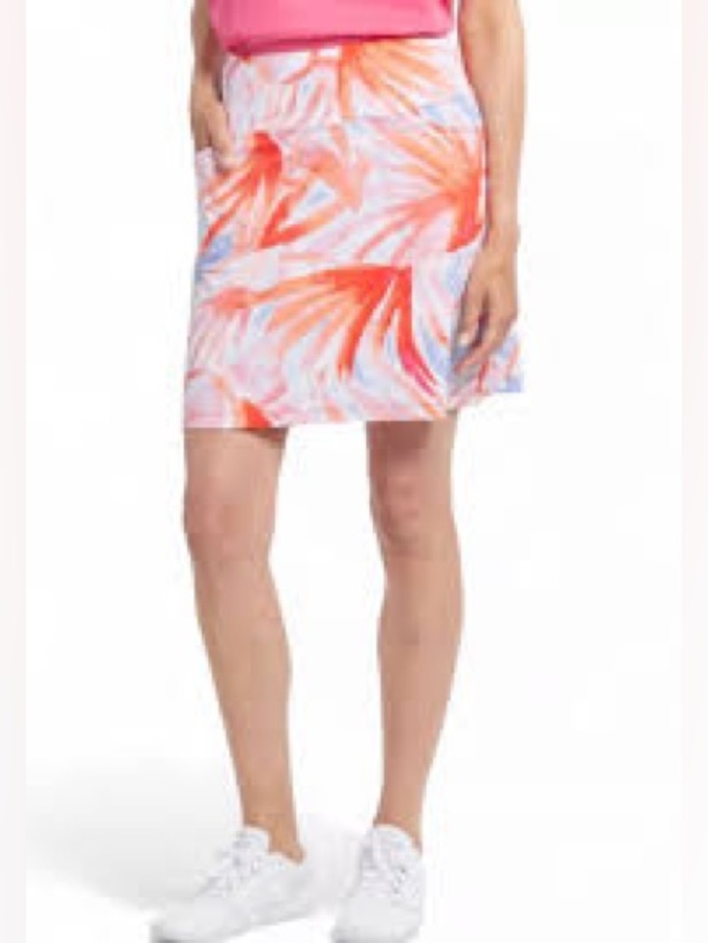 Tribal Coral and Sky-Blue Abstract Palm Mini Skirt